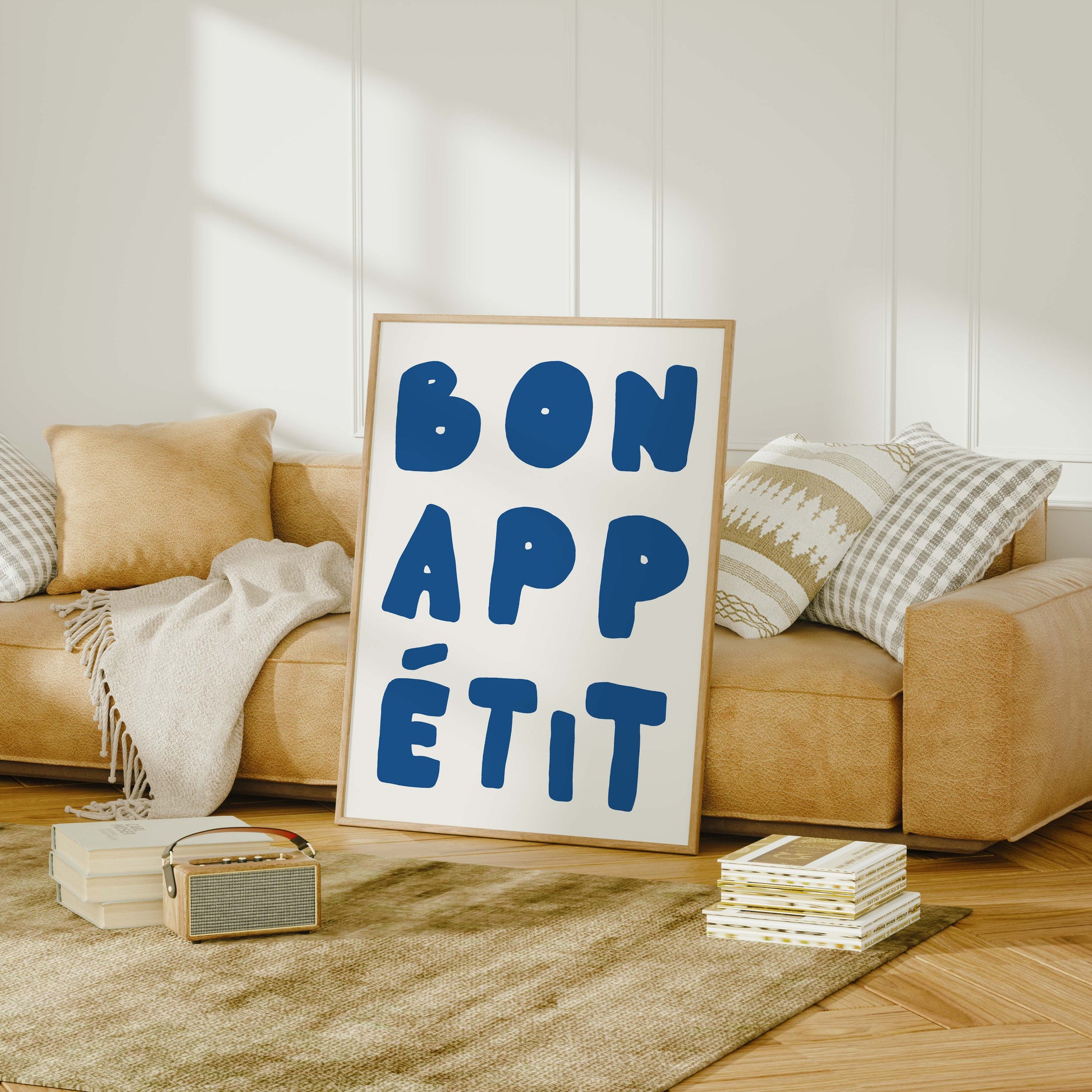 bon appetit blue kitchen print wall poster decor living room