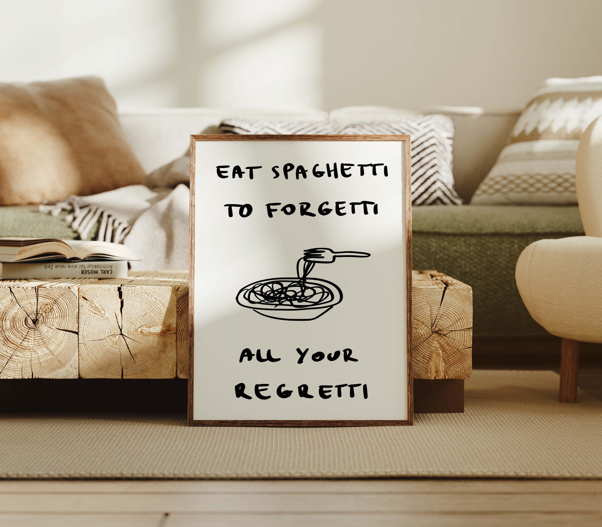 eat spaghetti to forgetti all your regretti kitchen quote wall art print simple decor aesthetic living room bedroom  decor gift idea art instant digital download trendy poster typography quote print cart art studio apartment decor pop art