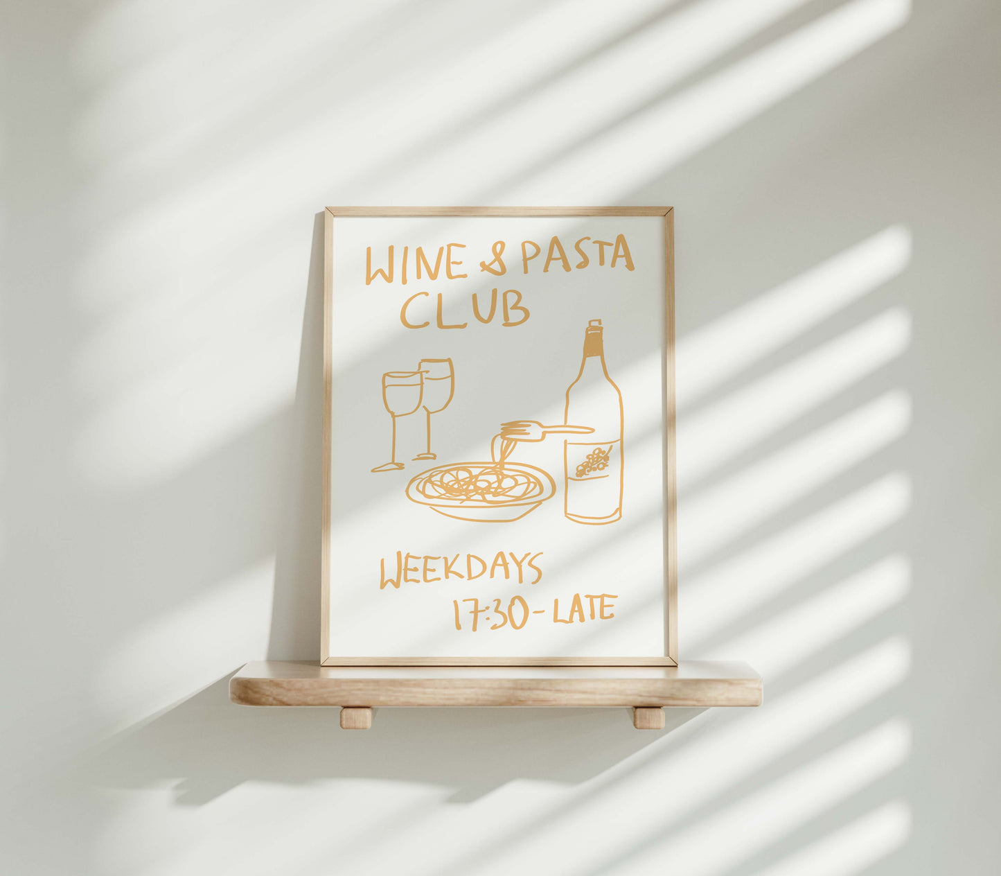 wine and pasta club hand made drawing kitchen print wall decor Print Poster Trendy Living Room Bedroom Decor Quote Minimalistic Aesthetic Apartment Wall Art Instant Digital Download