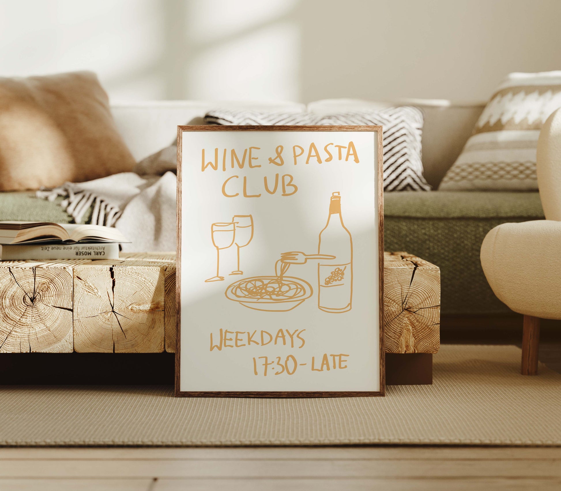 wine and pasta club hand made drawing kitchen print wall decor Print Poster Trendy Living Room Bedroom Decor Quote Minimalistic Aesthetic Apartment Wall Art Instant Digital Download