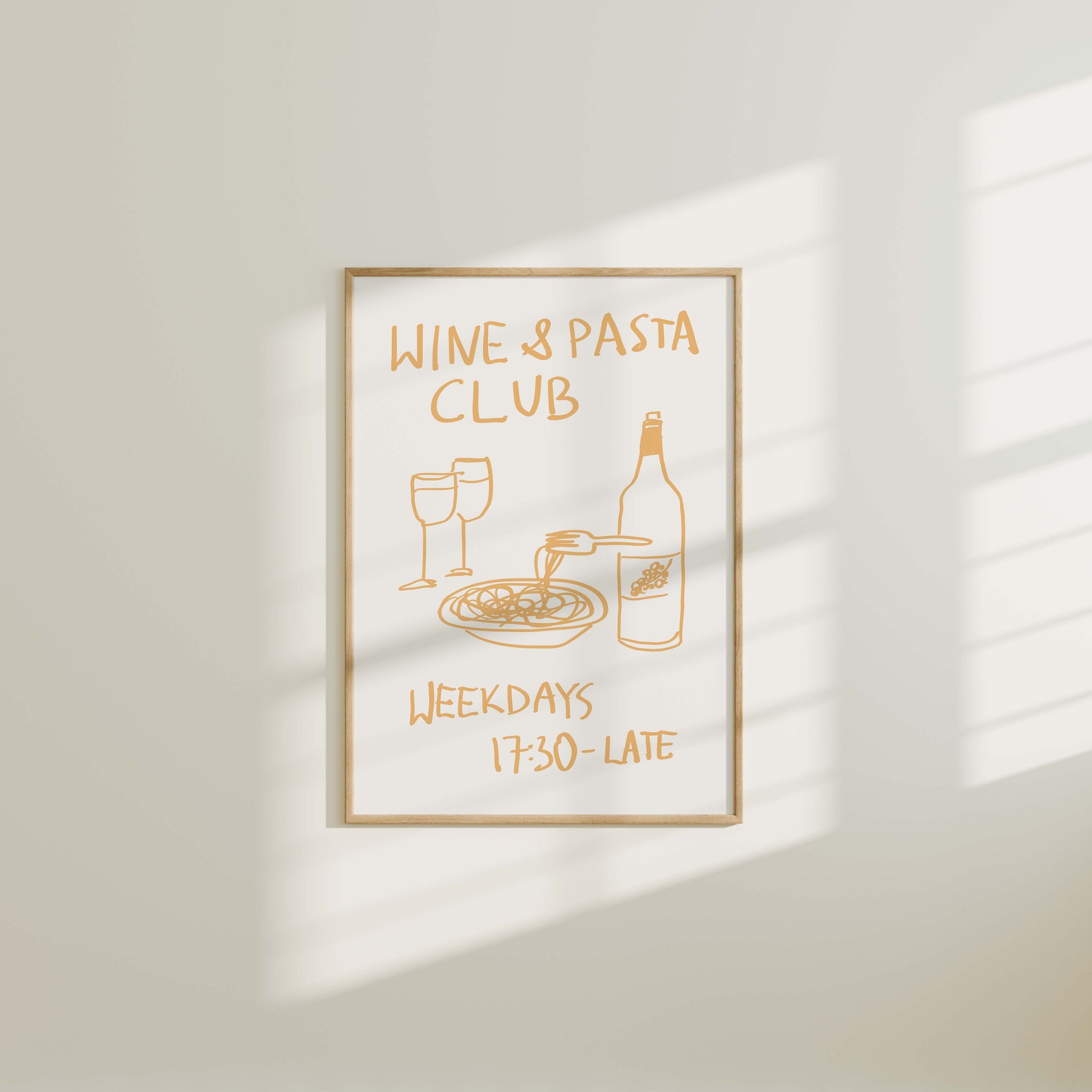 wine and pasta club hand made drawing kitchen print wall decor Print Poster Trendy Living Room Bedroom Decor Quote Minimalistic Aesthetic Apartment Wall Art Instant Digital Download