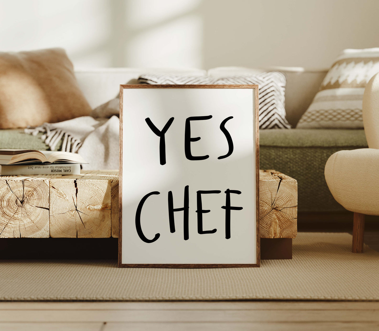 yes chef kitchen wall decor print poster hand drawing quote typography black and white trendy wall decor